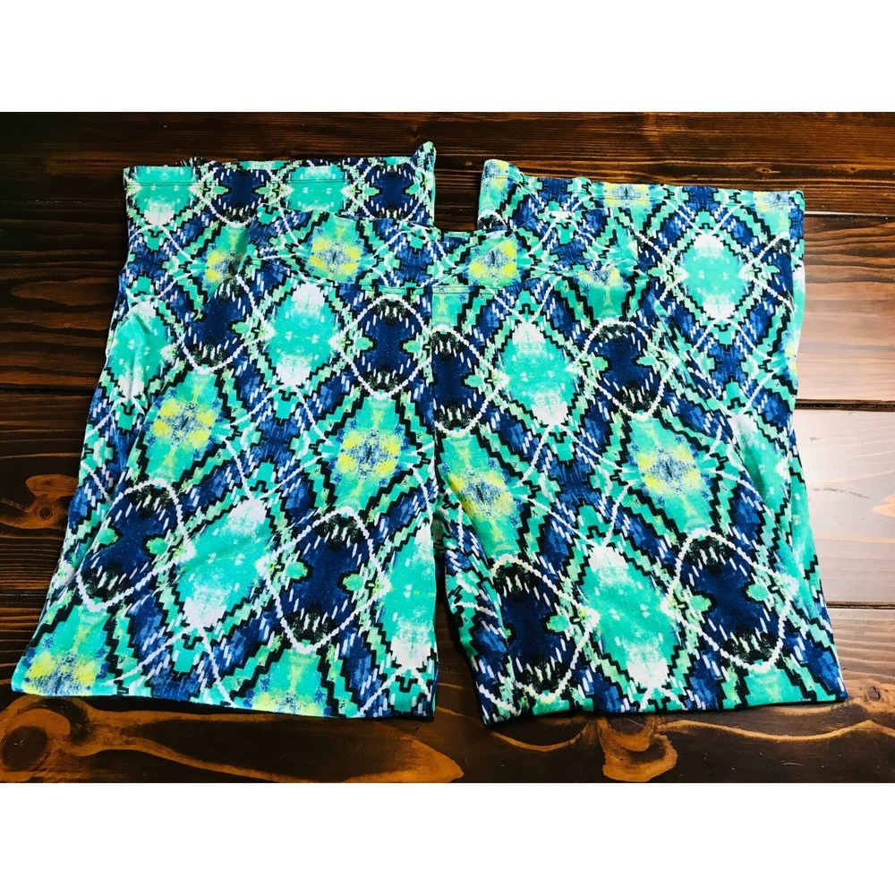Just Be... Pants, Womens Size Medium, Green Blue, Pull On, Elastic Waist, Flared